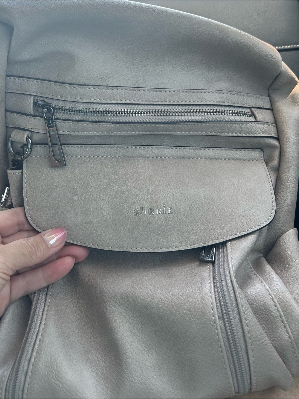 SHRRIE Taupe Vegan Leather Backpack Purse Woven Strap EUC